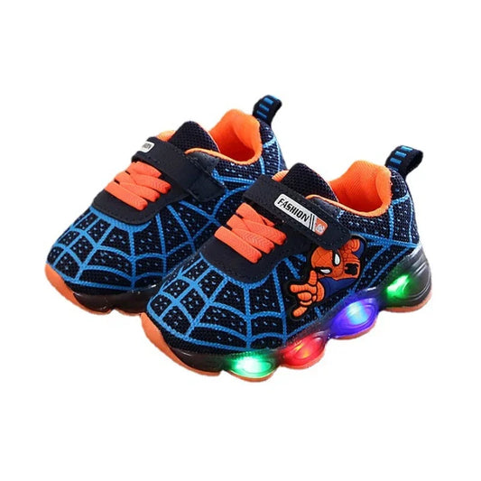 2024 New Spiderman Kids Sneakers Disney Children'S Led Light Shoes Spring and Autumn Boys Sport Shoes Anti-Slip Girls Shoes