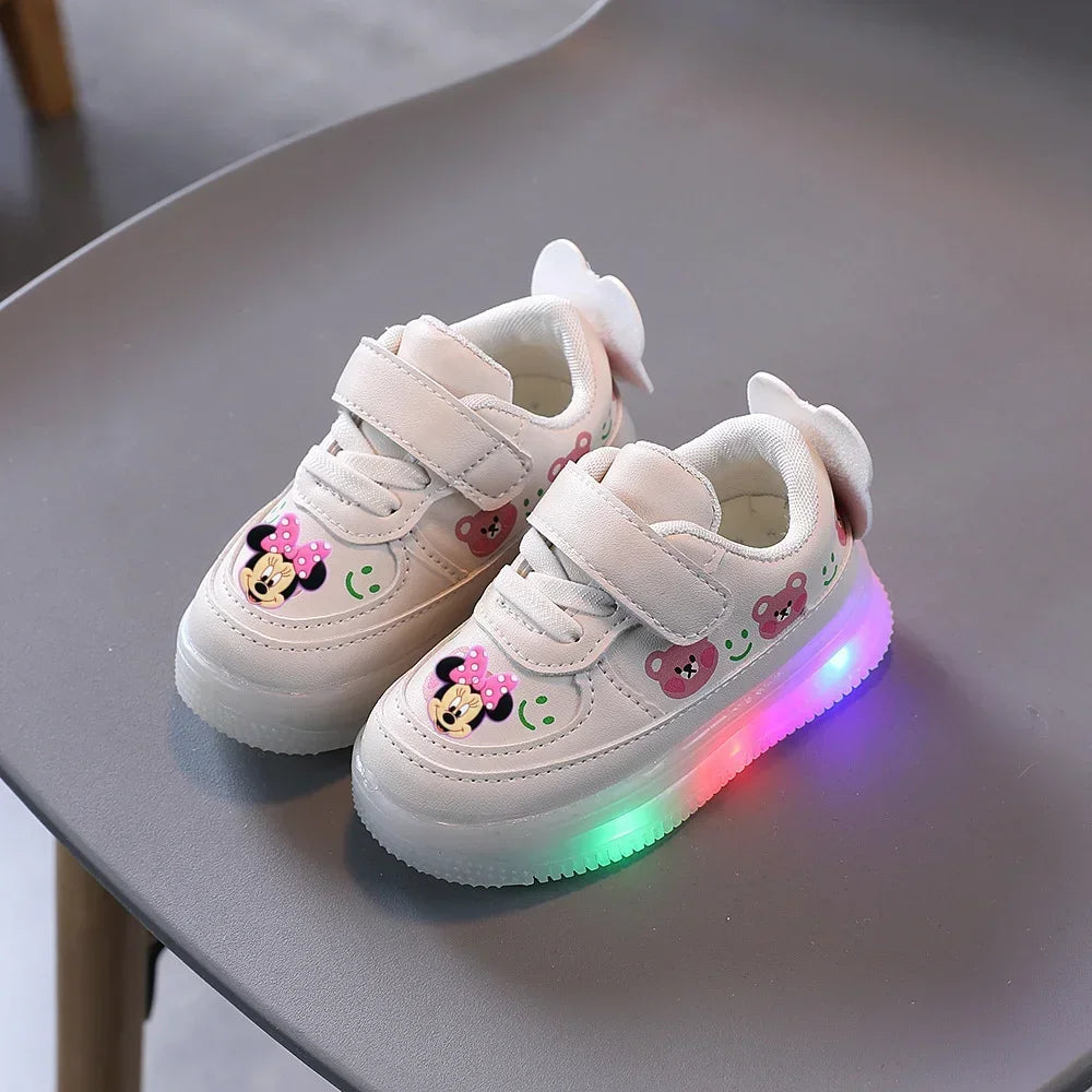 Mickey Mouse Spring Autumn and Winter Children'S Lighting Casual Shoes Pu Girls and Boys LED Sneakers Board Shoes