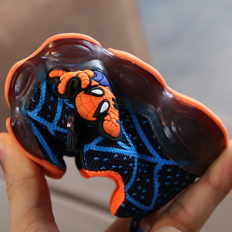 2024 New Spiderman Kids Sneakers Disney Children'S Led Light Shoes Spring and Autumn Boys Sport Shoes Anti-Slip Girls Shoes
