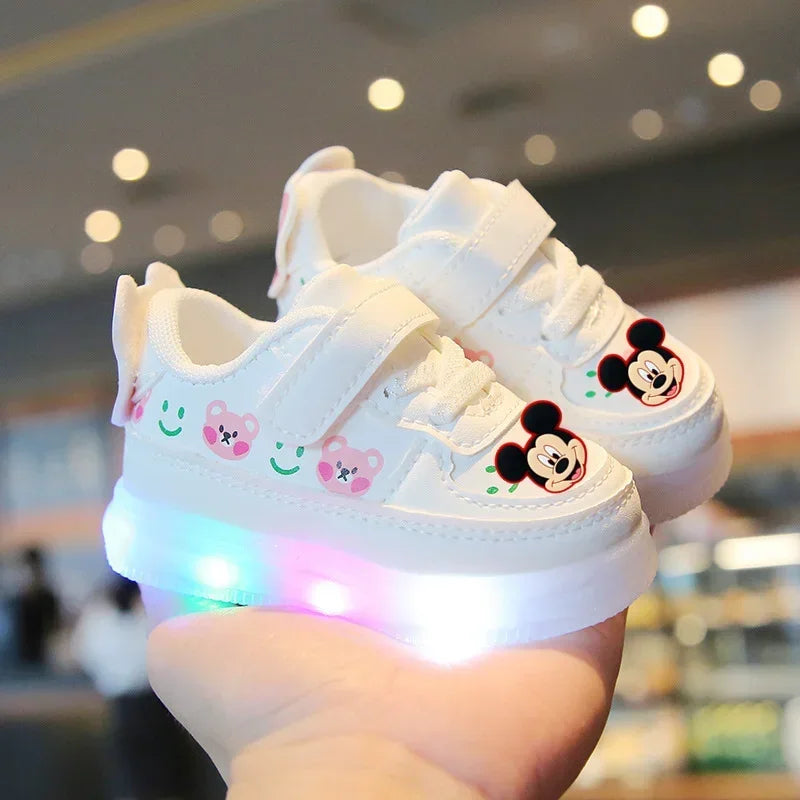 Mickey Mouse Spring Autumn and Winter Children'S Lighting Casual Shoes Pu Girls and Boys LED Sneakers Board Shoes