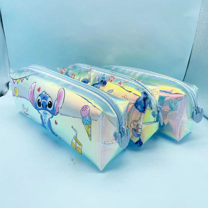 Kawaii Disney Stitch Laser Pencil Case Cute Pencil Box Stationery Pen Storage Bag Office School Supplies