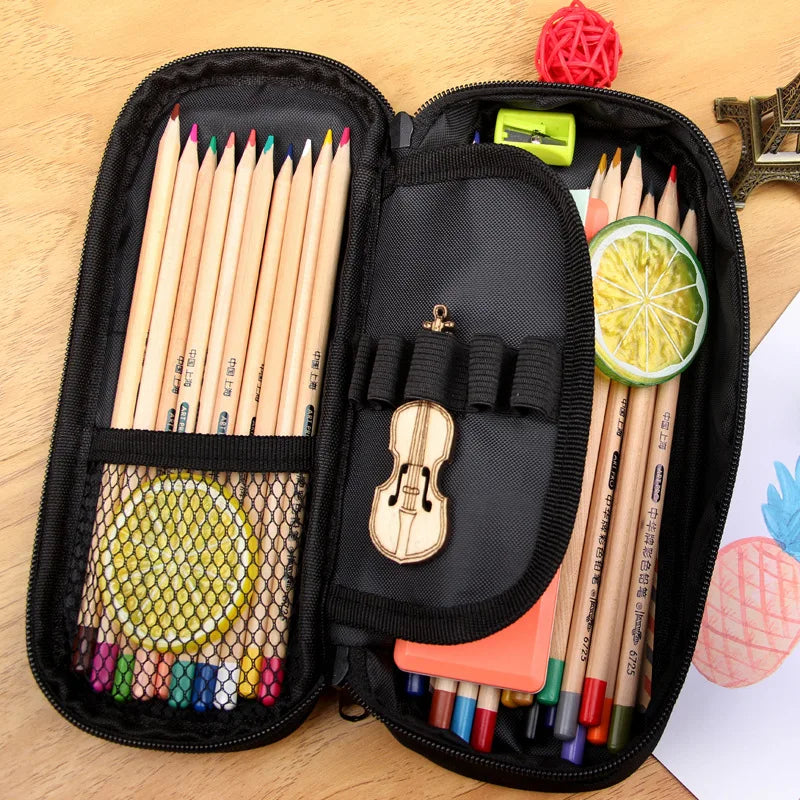 Lilo and Stitch Theme Pencil Bag Nylon Pencil Case Children Black to School Supplies High Quality Stationery Set