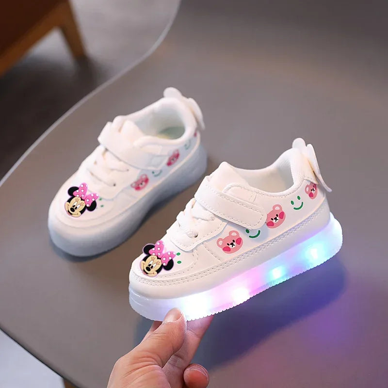 Mickey Mouse Spring Autumn and Winter Children'S Lighting Casual Shoes Pu Girls and Boys LED Sneakers Board Shoes
