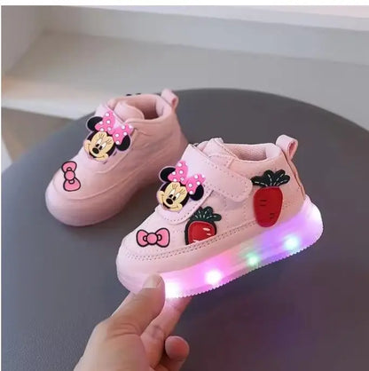 Mickey Mouse Spring Autumn and Winter Children'S Lighting Casual Shoes Pu Girls and Boys LED Sneakers Board Shoes