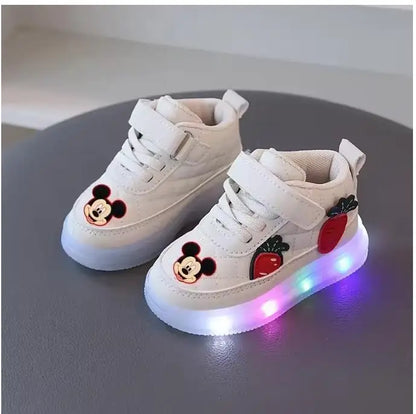 Mickey Mouse Spring Autumn and Winter Children'S Lighting Casual Shoes Pu Girls and Boys LED Sneakers Board Shoes