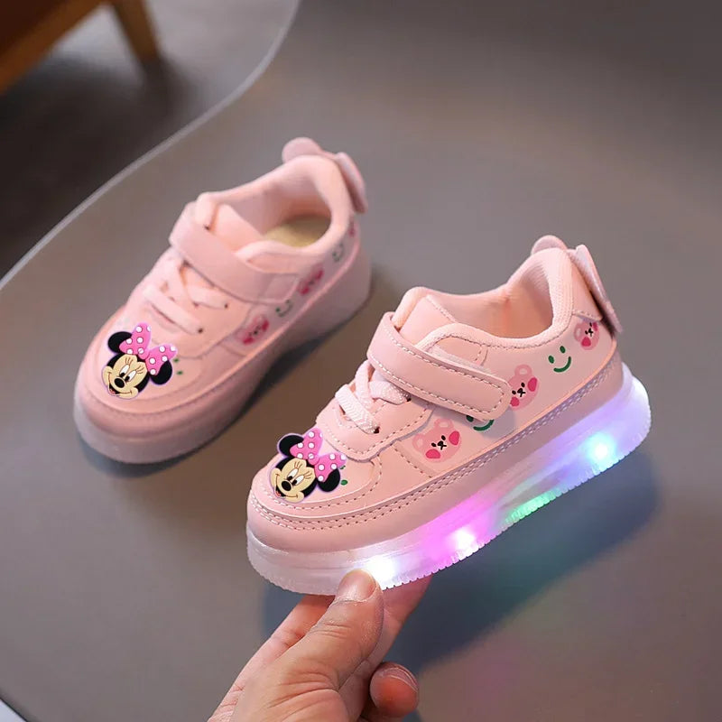 Mickey Mouse Spring Autumn and Winter Children'S Lighting Casual Shoes Pu Girls and Boys LED Sneakers Board Shoes
