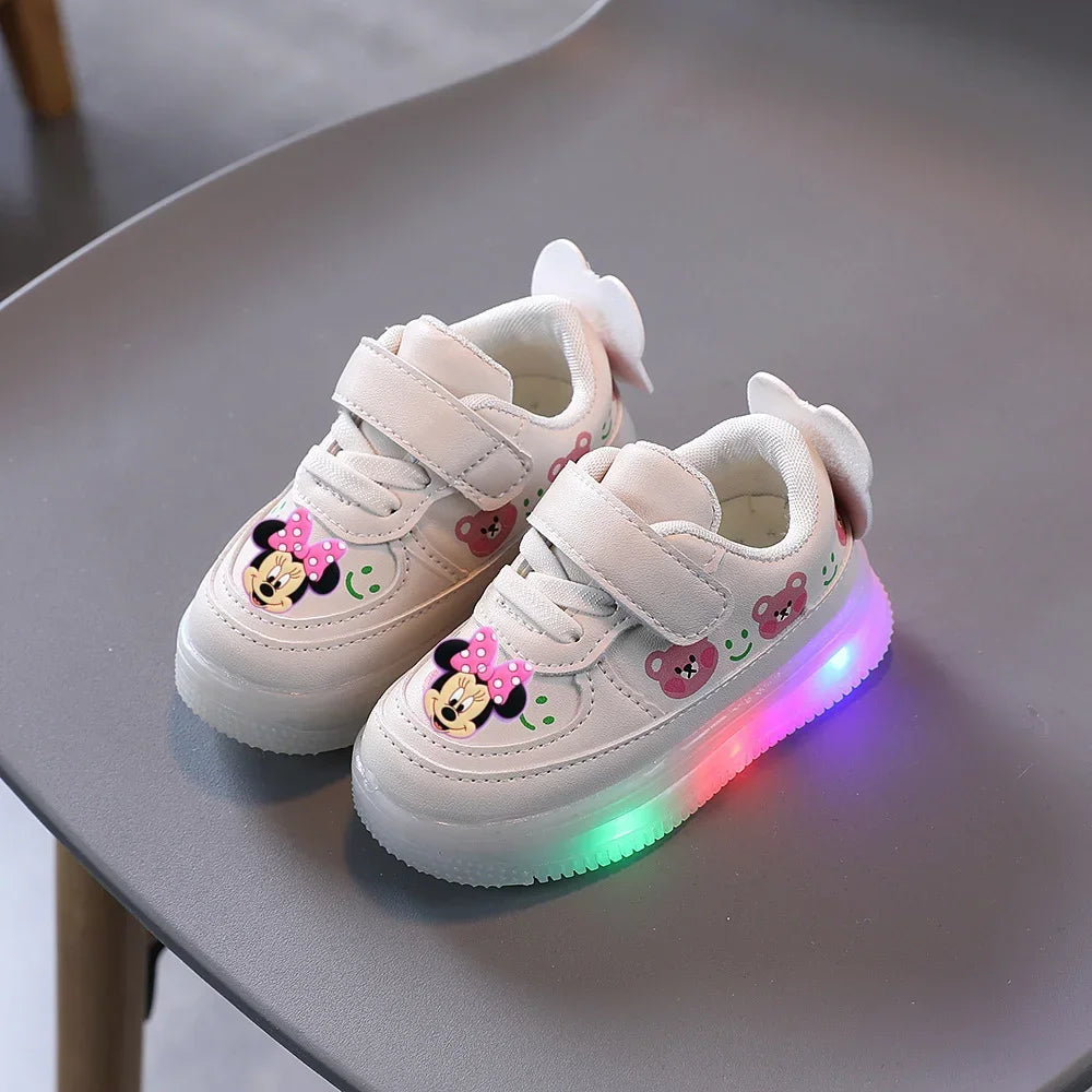 Mickey Mouse Spring Autumn and Winter Children'S Lighting Casual Shoes Pu Girls and Boys LED Sneakers Board Shoes