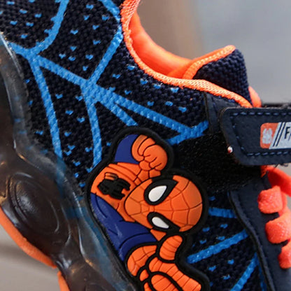 2024 New Spiderman Kids Sneakers Disney Children'S Led Light Shoes Spring and Autumn Boys Sport Shoes Anti-Slip Girls Shoes