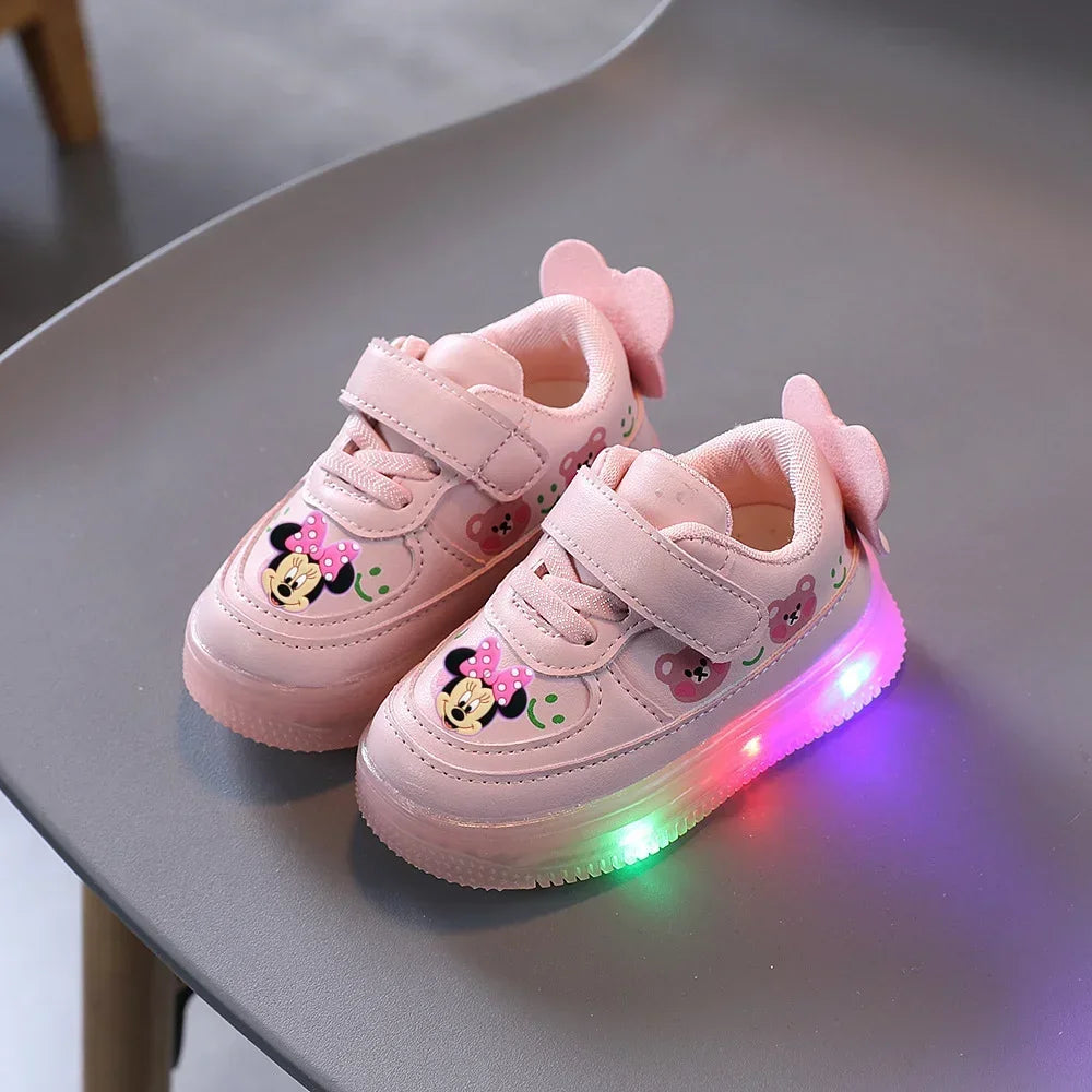 Mickey Mouse Spring Autumn and Winter Children'S Lighting Casual Shoes Pu Girls and Boys LED Sneakers Board Shoes
