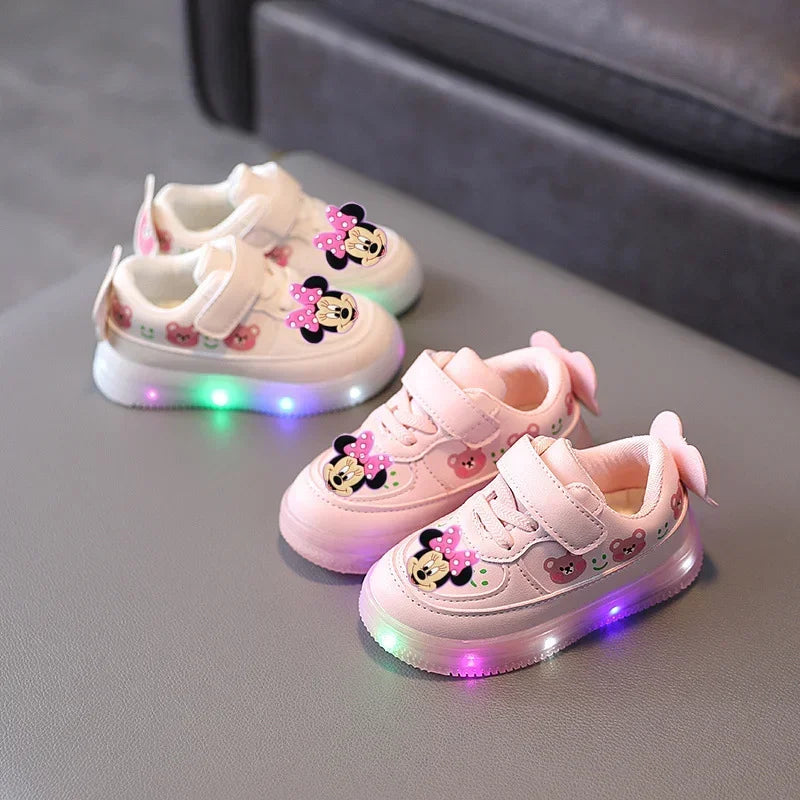 Mickey Mouse Spring Autumn and Winter Children'S Lighting Casual Shoes Pu Girls and Boys LED Sneakers Board Shoes
