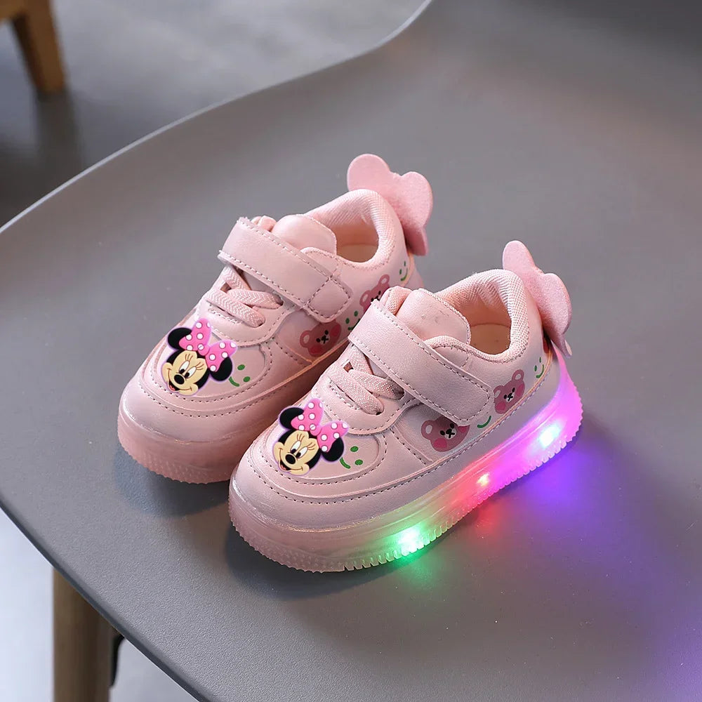 Mickey Mouse Spring Autumn and Winter Children'S Lighting Casual Shoes Pu Girls and Boys LED Sneakers Board Shoes