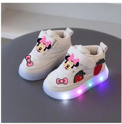 Mickey Mouse Spring Autumn and Winter Children'S Lighting Casual Shoes Pu Girls and Boys LED Sneakers Board Shoes