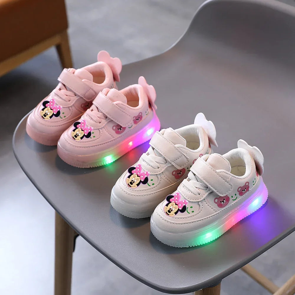 Mickey Mouse Spring Autumn and Winter Children'S Lighting Casual Shoes Pu Girls and Boys LED Sneakers Board Shoes